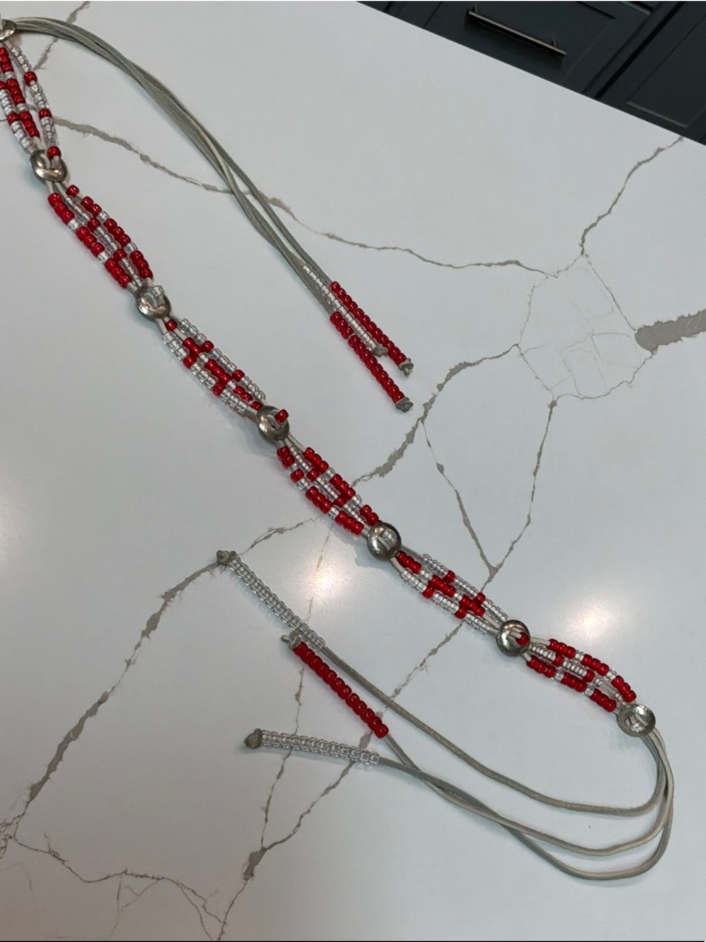 Silver Beaded Red White Multi Western Cowgirl Waist Belt End2End 60 in approx